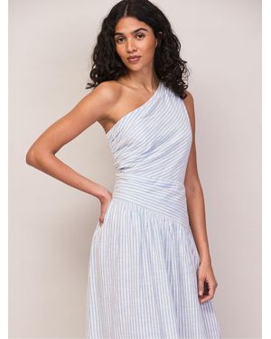 Ro & Zo Petite Stripe Cotton One Shoulder Dress - White