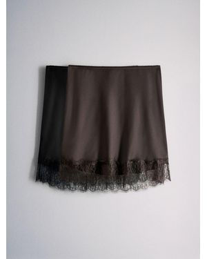 The Set 2 Pack Satin Crepe Lace Hem Mini Skirt - Black