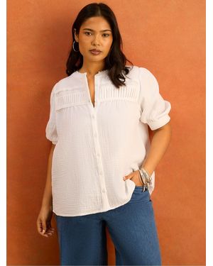Live Unlimited Cheesecloth Pintuck Detail Short Sleeve Blouse - Blue