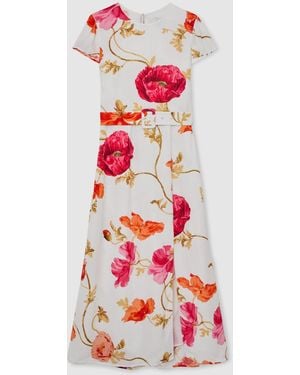 Reiss Floral-Print Belted Midi Dress - White