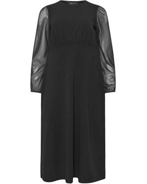 M Com Mesh Sleeve Empire Midi Dress - Black