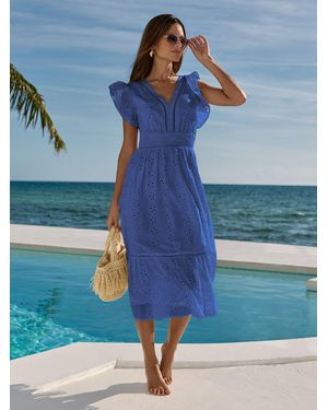 Lipsy Broderie Flutter Sleeve Midi Dress - Blau