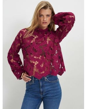 River Island Long Sleeve Cutwork Blouse - Red