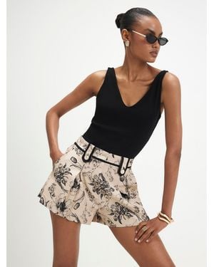 River Island Floral Pleat Detail Shorts - Schwarz