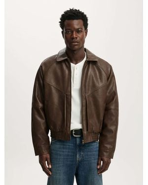 Cotton On Faux Leather Harrington Jacket - Natural