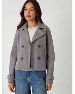 Threadbare Faux Wool Cropped Trench Coat - Grey