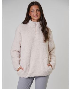 Loungeable Borg Quarter Zip Sweater - Natural
