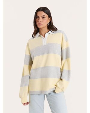 4th & Reckless Alba Striped Rugby Polo Jumper - Natural