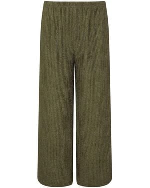 M Com Textured Wide Leg Cropped Pants - Green