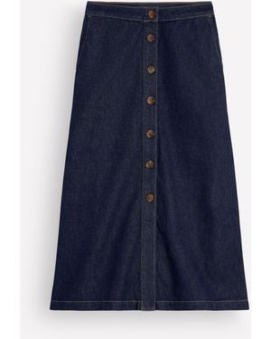 Boden Val Button Cotton Denim Midi Skirt - Blue