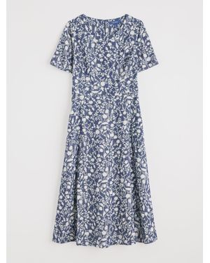 Seasalt Cornwall Fox Path Printed Chambray 100% Cotton Dresseu 48 (Uk 20) - Blau