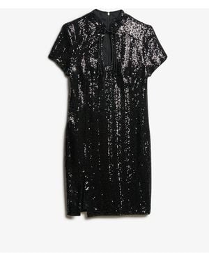 Superdry Mandarin Sequin Mini Dress - Black