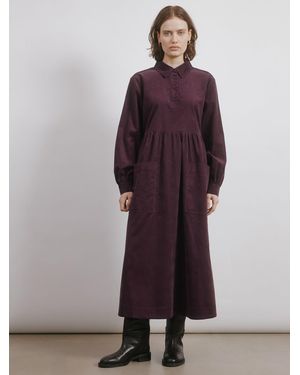 Albaray Cord Placket Midi Burgundy Dress - Purple