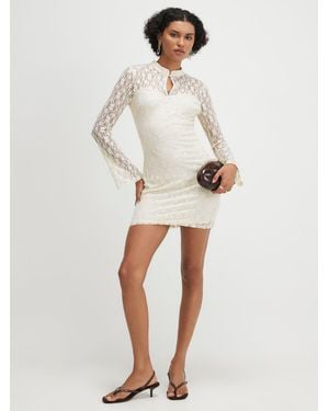 River Island Long Sleeve Lace Mini Dress - Natural
