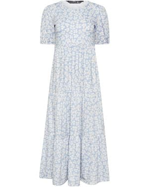 PixieGirl Petite Ditsy Short Sleeve Tiered Maxi Dress - White