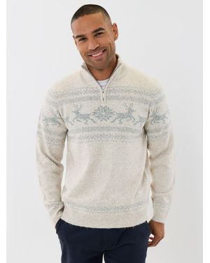 Threadbare Reindeer Fairisle Christmas Sweater - White