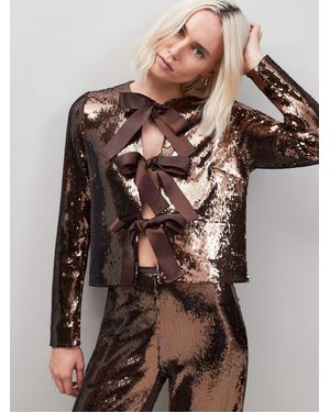 Ro & Zo Bow Front Sequin Jacket - Brown