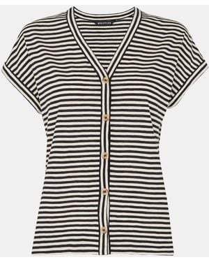 Whistles Stripe Julia Button 100% Cotton Top - White