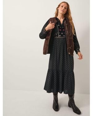 Monsoon Zoie Embroidered Print Midi Dress - Black