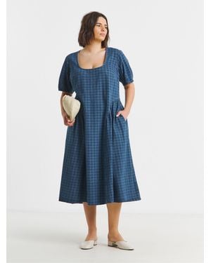 Simply Be Gingham Collared Denim Midi Dress - Blue