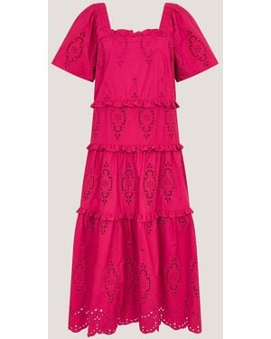 Monsoon Brooke Cutwork Midi Dress - Pink