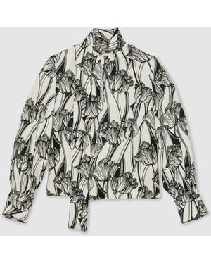 Reiss Kennedy Floral-Print Tie-Neck Blouse - White