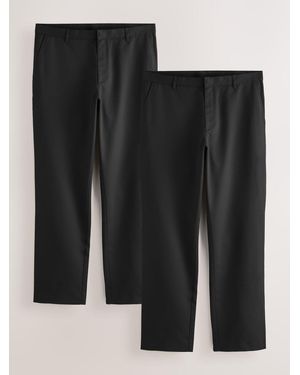 Next Regular Fit Plain Front Smart Trousers 2 Pack - Black