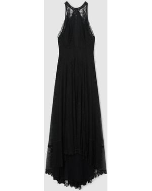 ATELIER Lace-trim Sheer Maxi Black Dress