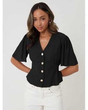 Threadbare Flutter Sleeves Top - Black