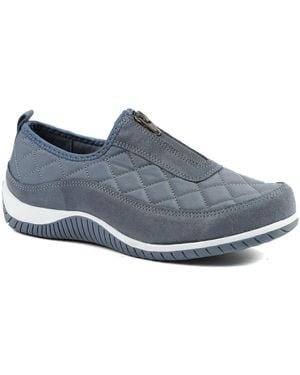 Pavers Wide Fit Leather Slip On Shoes With Zip Fastening - Blue