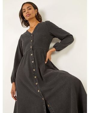Roman Denim Button Through Midi Dress - Black