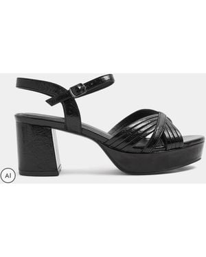 Yours Curve V-Cut Platform Sandals - Black
