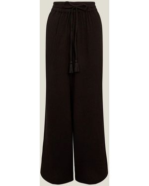 Accessorize Crinkle Beach 100% Cotton Trousers - Black