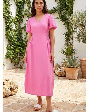 Roman Balloon Sleeve Midi Dress - Pink