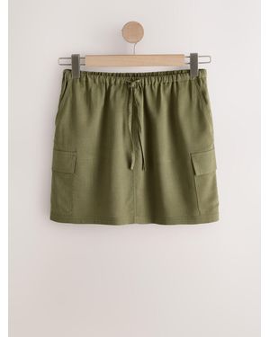 Next Pull On Mini Skirt With Pockets And Linen - Green