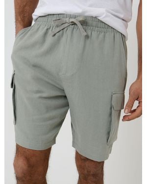 Threadbare Linen Blend Cargo Shorts - Gray