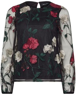 M Com Rose Embroidered Mesh Top - Black