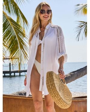 Sosandar Lace & Crochet Beach Shirt - Blue