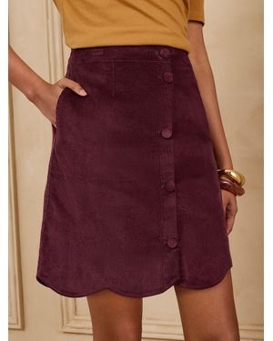 Love & Roses Berry Scallop Hem Cord Mini Skirt - Purple