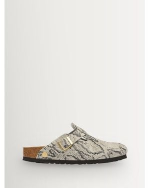 Birkenstock Snake Print Boston Suede Footbed Clogs - White