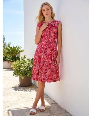 Roman Ditsy Floral Keyhole Twist Dress - Red