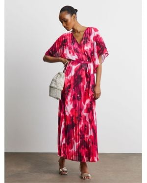 Joanna Hope Printed Pleated Maxi Dress - Red