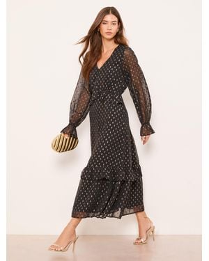 Lipsy Petite Metallic Spot V-Neck Ruffle Midi Dress - Natural