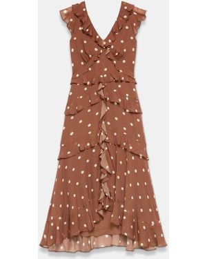 Mint Velvet Polka Dot Ruffle Midi Dress - Brown
