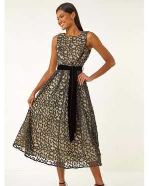 Roman Lace Overlay Bow Detail Midi Dress - White