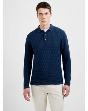 French Connection Cotton Long Sleeve Box Knit Button Collar Polo Shirt - Blau