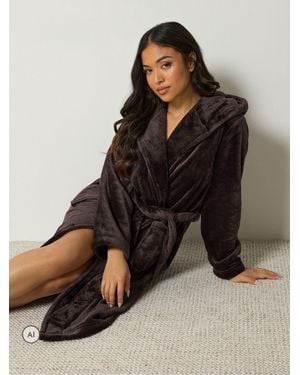 PixieGirl Petite Super Luxe Hooded Dressing Gown - Brown