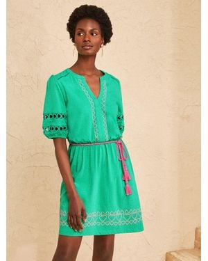 Love & Roses Embroidered Heart Notch Neck Jersey Mini Dress - Green