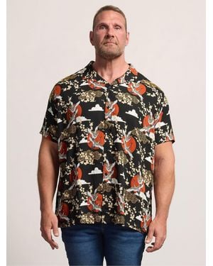 BadRhino Big & Tall Crane Japanese All Over Print Shirt - Brown
