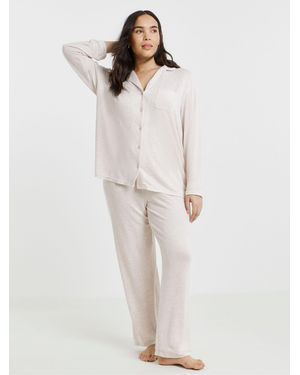Simply Be Brushed Rib Pyjamas Set - White